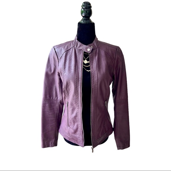Faux Leather Moto Jacket - Plum colour *Mint Condition* - Picture 1 of 5